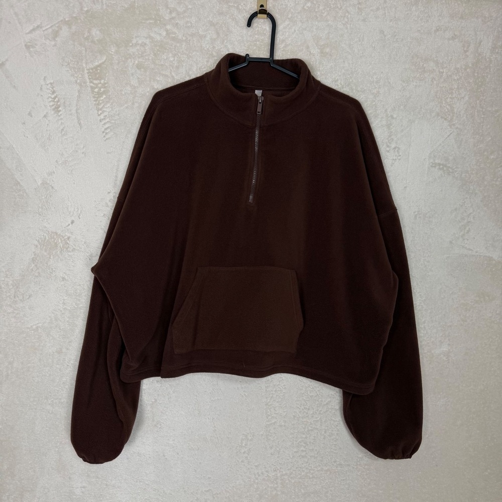 Fabletics Womens‎ XXL Rayne Brown Fleece Quarter Zip Cropped Pullover Sweatshirt